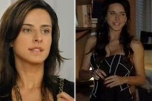 Atriz aparece em novela da Globo(à dir.) e Record (esq.) na mesma 
noite
