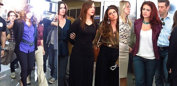 Wanda (Totia Meirelles), Lívia (Claudia Raia) e Rosângela (Paloma Bernardi) chegam algemadas ao Brasil 
