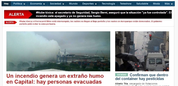 Capa do portal argentino "Infobae" mostra céu da cidade coberto por fumaça tóxica - Reprodução/infobae.com
